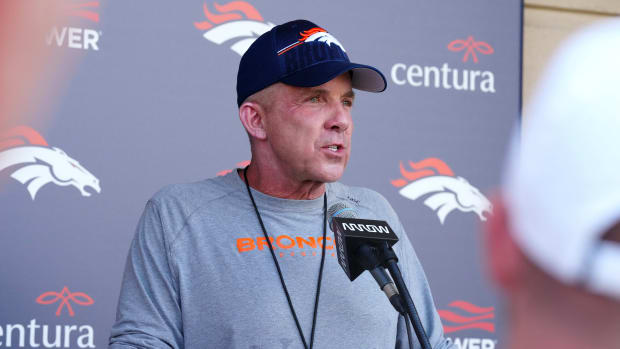 Denver Broncos Sean Payton speaks following training camp the Centura Health Training Center.